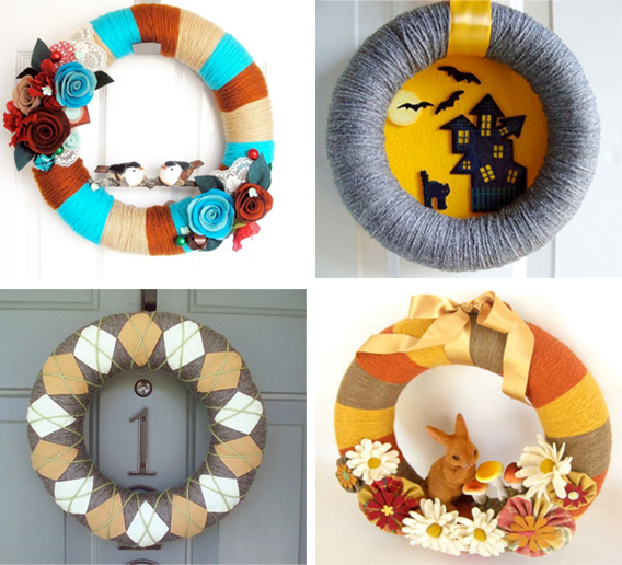 yarn wreaths, handmade yarn wreaths, etsy, handmade home decor, halloween wreath