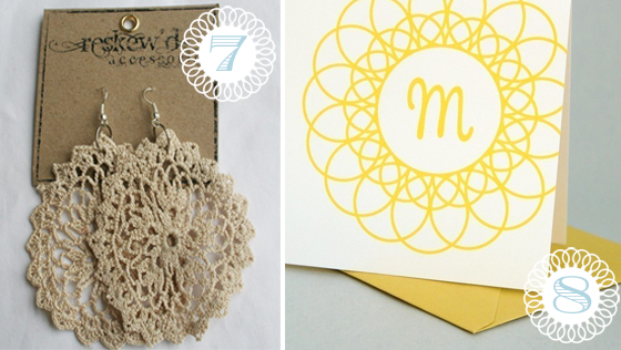 cookie mondays, doily earrings, doily stationery design