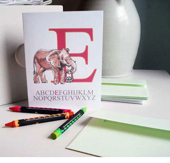 elephant hand drawn card, joanne gilbert, drawn to letters