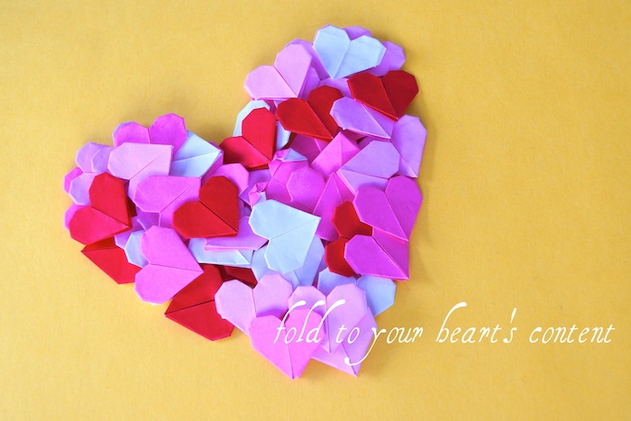 origami hearts, origami heart tutorial, valentines day craft, origami heart garland