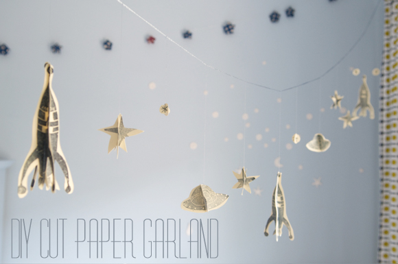 paper garland tutorial, cut paper garland, space garland, scandinavian design for children
