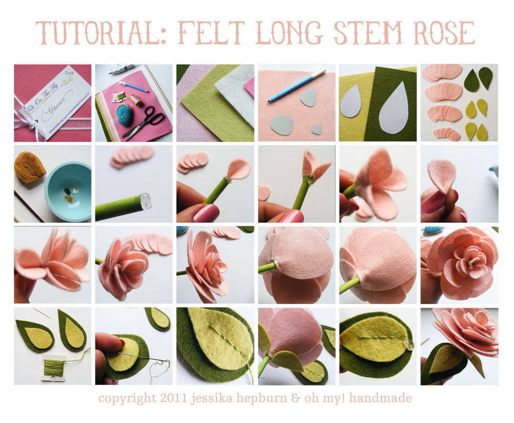how to make a long stem felt rose, felt flower tutorial, felt flower DIY, felt rose