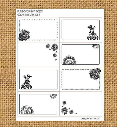 printable mini doodle notes, free printable, joy charde, creative mamma