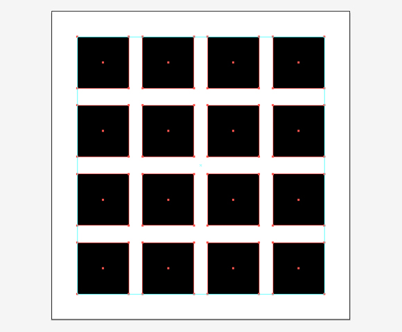 Sixteen evenly distributed boxes