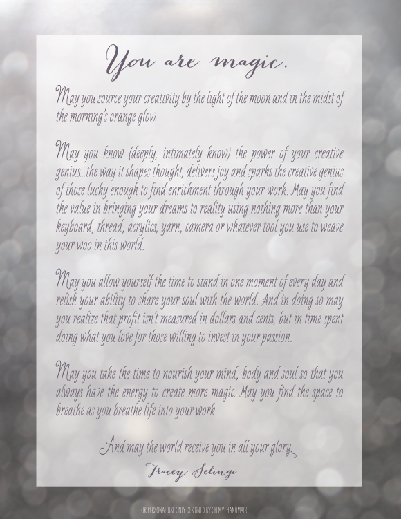 A prayer for the creatives among us, Tracey Selingo, Oh My! Handmade
